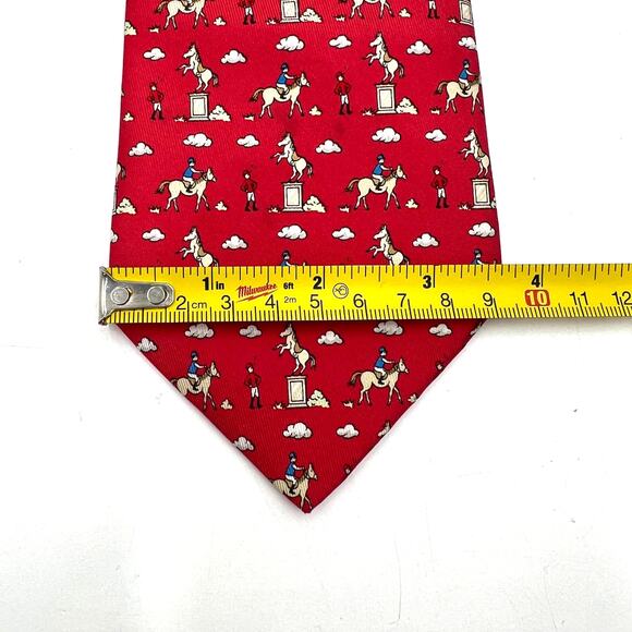 Hermes Silk Tie Equestrian Riders Print Red - Picture 5 of 5